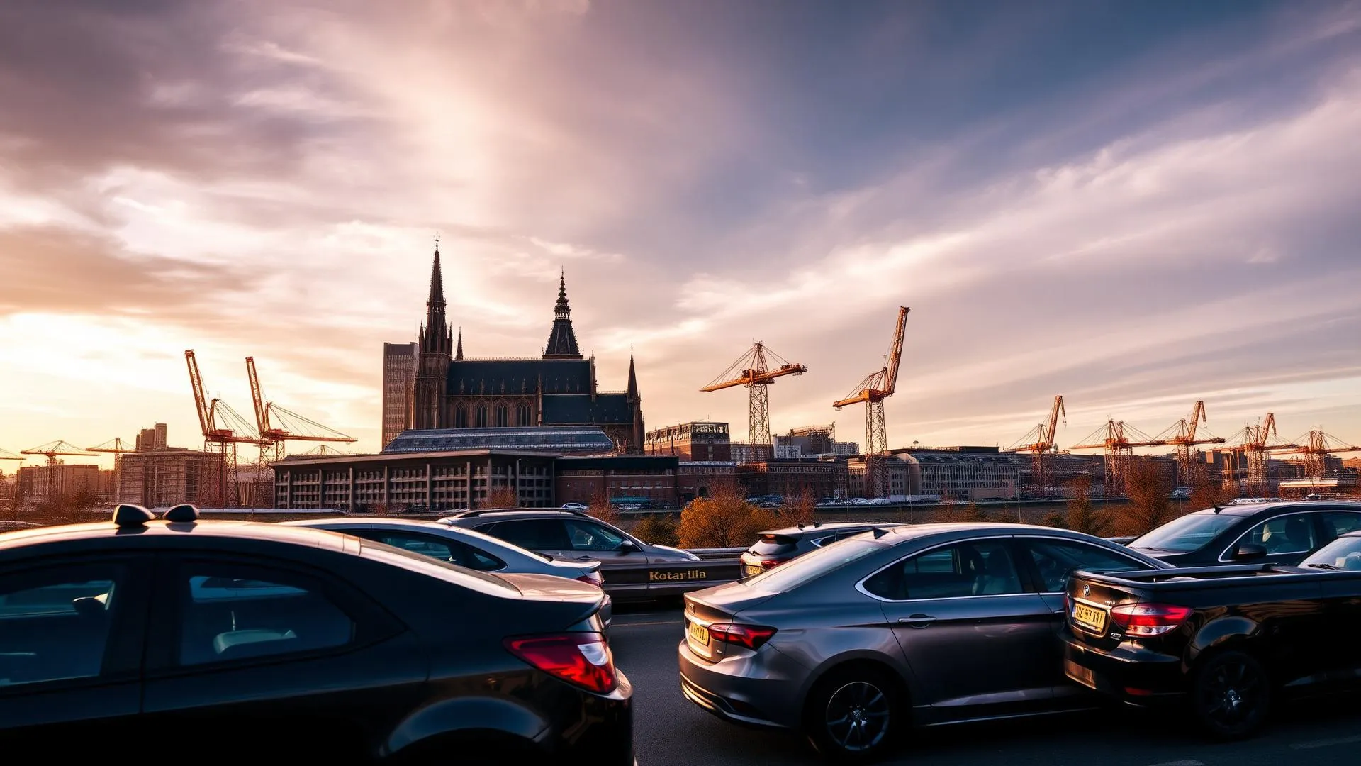 Auto verkopen Antwerpen skyline - De grootste automarkt van de Antwerpse regio met kathedraal en haven op achtergrond