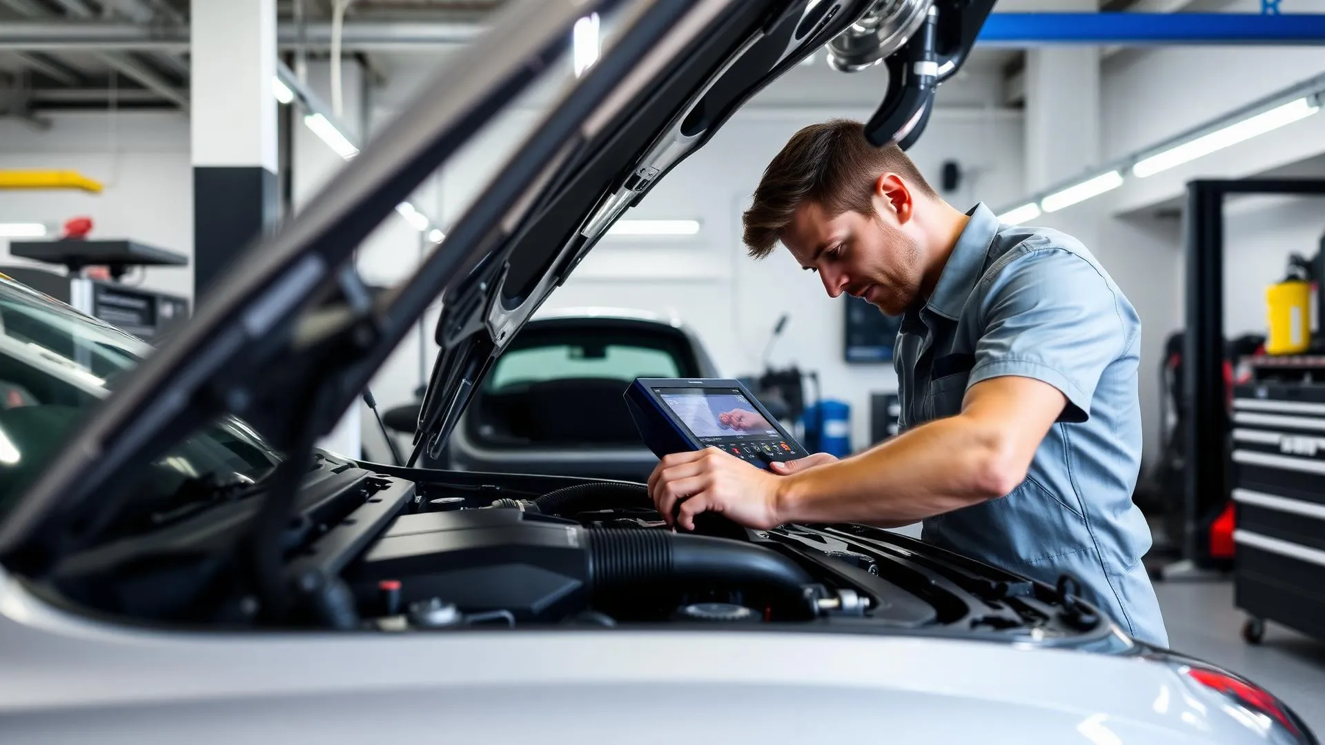 Professionele voertuiginspectie door auto expert
